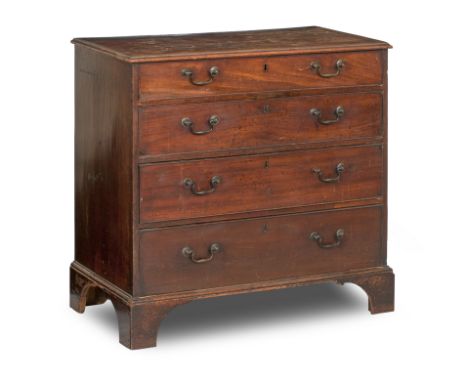 A George III mahogany chestOf four long drawers on bracket feet, 89cm wide x 47cm deep x 88cm high, (35in wide x 18.5in deep 