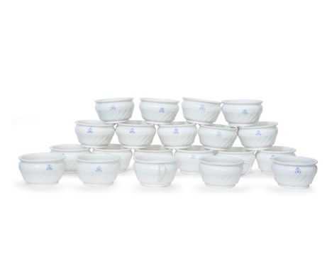 A collection of twenty Copeland Spode chamber potsOf spiral demi-fluted form, with blue Sutherland cypher,  blue printed mark
