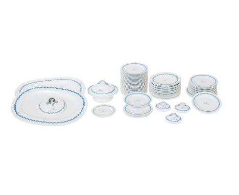 A sixty eight-piece Minton Copeland Spode part dinner serviceDecorated with the Sutherland cypher and blue ribbon borders, co
