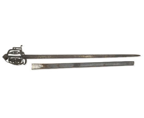 A Scottish Basket-Hilted BackswordMid-Late 18th CenturyWith associated tapering blade double-edged towards the point, fullere