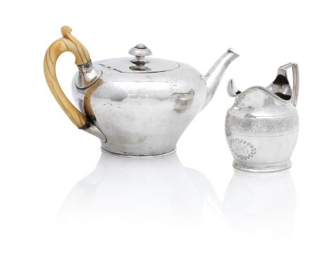 An early Victorian silver teapotattributed to Benjamin Smith, London 1837 Of pear-shape, with ivory handle, together with a G