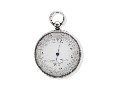 A Victorian silver pocket barometerCirca 1841-1861 The 45mm dial signed Negretti and lambra, London, the reverse engraved wit
