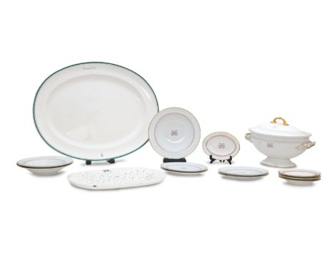 A 31- piece Royal Worcester earthenware part dinner service,With red line borders and Sutherland cypher, comprising a pedesta