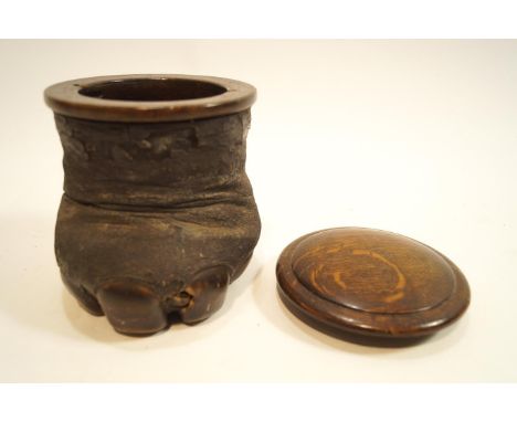 A Rowland Ward, London, Rhino foot caddy box with oak mounts, circa 1900, 14cm high