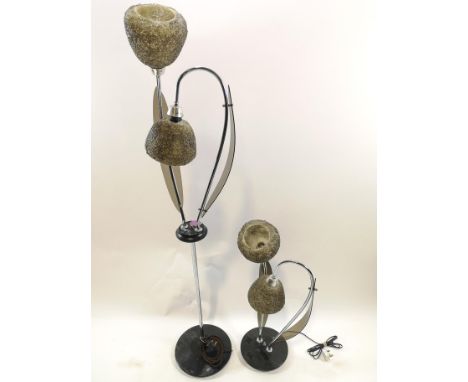 A tulip standard lamp and a matching table lamp, 160cm high