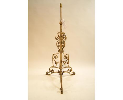 A Victoprian brass telescopic oil lamp converted to electricity, 126cm high