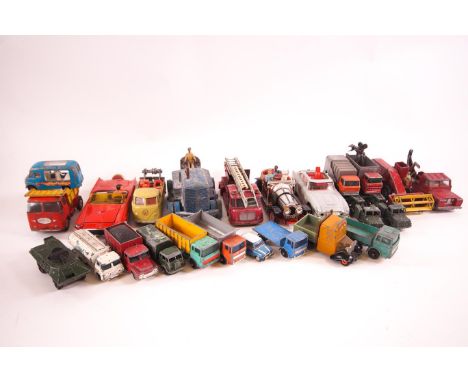 A collection of Corgi and Lesney toys, mainly trucks, play worn