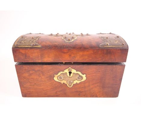 A Victorian brass banded rosewood tea caddy 14cm high x 23cm wide x 13cm deep