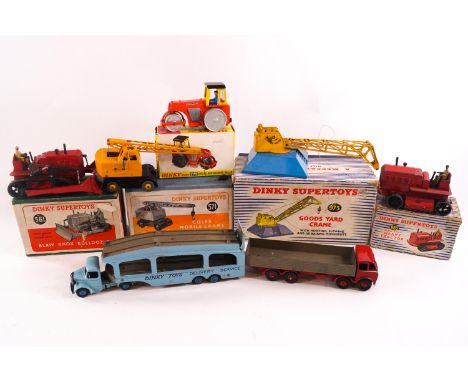 A boxed Dinky Supertoys 561 Blali Knox Bulldozer, 229 Aveling-Barford  diesel Roller, 571 Coles Mobile crane, 963 Blow  Knox 