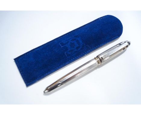 A Cartier white metal fountain pen with enamel inlay, the nib marked 18k and 750, the cap dated 1990