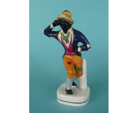 T.D. Rice as Crow: a colourful Staffordshire figure, circa 1836, 145mm, some blue enamel flaking * Rice first appeared in 183