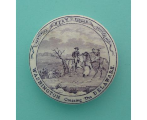 Washington Crossing the Delaware (207) small, purple print, restored (potlid pot lid pratt prattware)