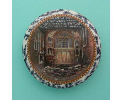 Choir of Chapel Royal (199) black mottled border, tiny restored rim chip at nine o’clock (potlid pot lid pratt prattware)