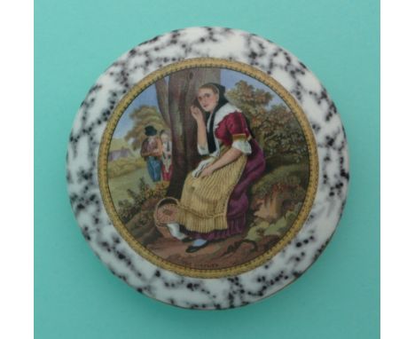 The Listener (363) large, black mottled border(potlid pot lid pratt prattware)