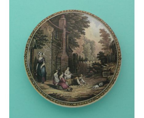 Pet Rabbits (234) tiny rim chip at ten o’clock (potlid pot lid pratt prattware)