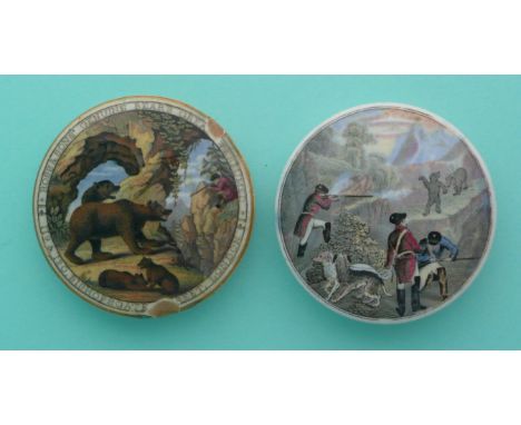 Bear Hunting (4) chipped and Shooting Bears (13) (2)(potlid pot lid pratt prattware)