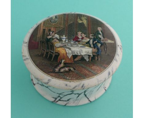 The Breakfast Party (314) medium, black marbled border and flange, complete with matching base (2)(potlid pot lid pratt pratt