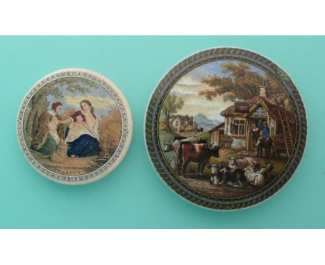 Charity (362) small and The Red Bull Inn (359) large, restored chip at two o’clock (2)(potlid pot lid pratt prattware)