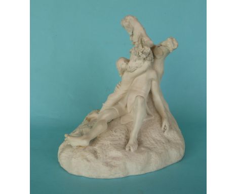 A Midsummer Night’s Dream: a Worcester parian group depicting Titania and Bottom in an embrace, impressed mark, circa 1853, r