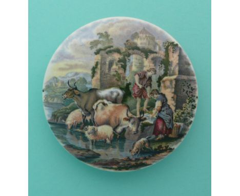 The Rustic Laundrywoman (422)(potlid pot lid pratt prattware)