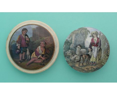 Peasant Boys (348) domed lid with screw threaded flange and The Shepherdess (325) (2)(potlid pot lid pratt prattware)