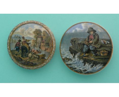The Old Watermill (318) and The Fisherboy (341) (2)(potlid pot lid pratt prattware)