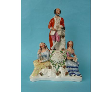 Shakespeare: a colourful Staffordshire pottery clock group, circa 1848, 176mm, crack to foot * See Pugh H491, figure 13.(staf