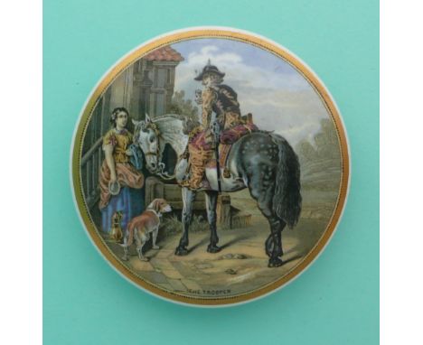 The Trooper (334) an unusually well potted and glazed lid with wide gold banded border(potlid pot lid pratt prattware)