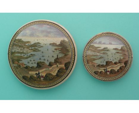Sebastopol (208) and (208A) three restored rim chips (2)(potlid pot lid pratt prattware)
