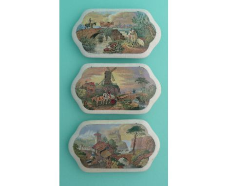 The Cattle Drover (382) The Windmill (399) and Village Scene (398) broken in two and restored, all trefoil shape (3)(potlid p