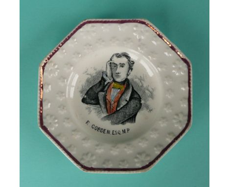 Richard Cobden: an octagonal nursery plate printed with named portrait, circa 1840, 132mm(commemorative commemorate political