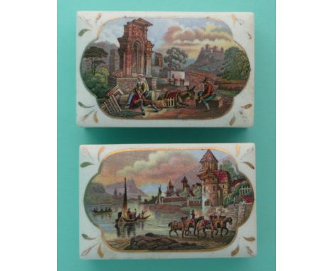 Halt Near Ruins (390) Horse Drawing Boat to Land (403) flange restored, both with gilt decoration and bases (4)(potlid pot li