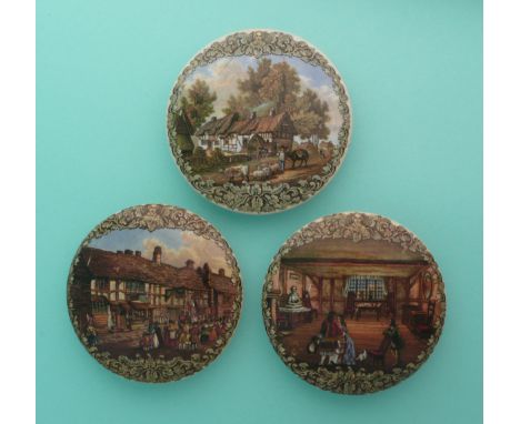 Shakespeare (226) and (227) also Hathaway (228) cracked, each with leaf and scroll border (3)(potlid pot lid pratt prattware)