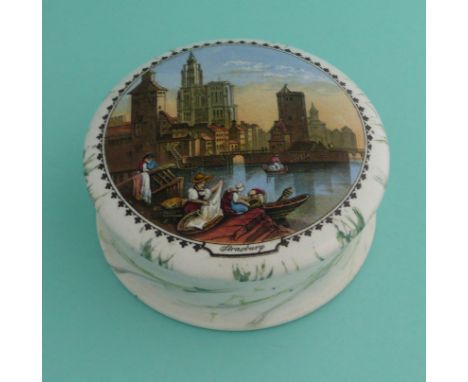 Strasburg (331) large, green marbled border, complete with matching base (2)(potlid pot lid pratt prattware)