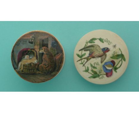 Deerhound Guarding Cradle (269) small with base and The Swallow (297) small (3)(potlid pot lid pratt prattware)
