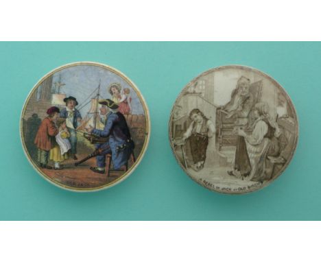 Old Jack (215) and A Rebel or Jack at Old Birch (Ball page 289) restored (2)(potlid pot lid pratt prattware)