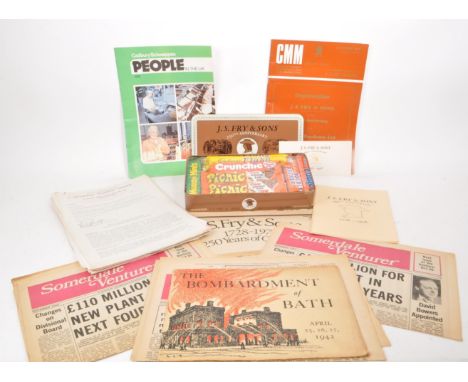 A collection of 1970s vintage J.S. Fry &amp; Sons 250th anniversary ephemera, including a tin, CMM special issue, newspaper, 