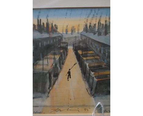 Small Harold Riley print 'A view from the artist house in Salford' original 1979 signed in pen in 1995 by Harold Riley 