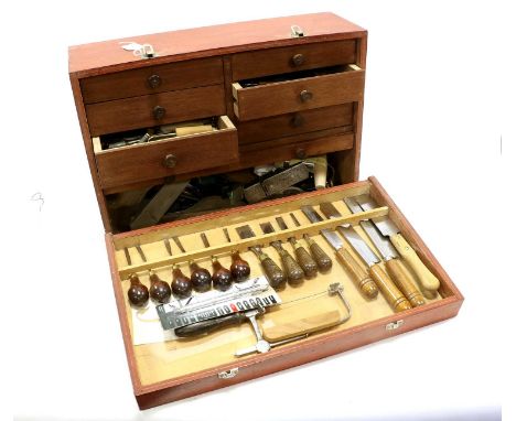 Violin Makers Tools Chest seven drawers and fold down front, including: four pull saws, set four of hand chisels by Hamlet Cr