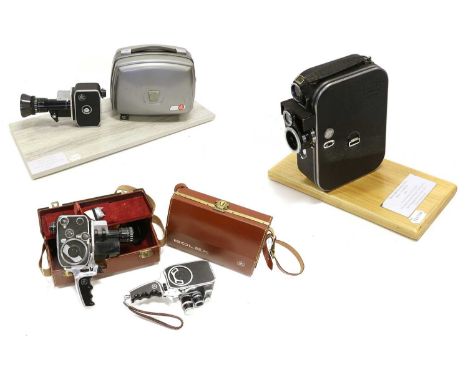 Various Cine Cameras including Bolex P3 with Berthiot f1.9 8-40mm lens in leather case, Movikon Zeiss Ikon, Bolex B8SL with Y