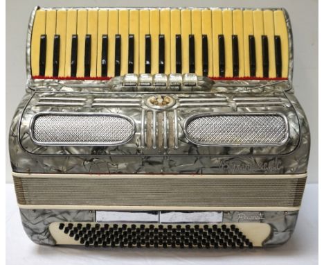 VINTAGE ITALIAN 'SOPRANI DI SILVIO RECANATI' PIANO ACCORDIONnumbered 41/120/3/5.5+2, 50cm high, with straps and carrying case