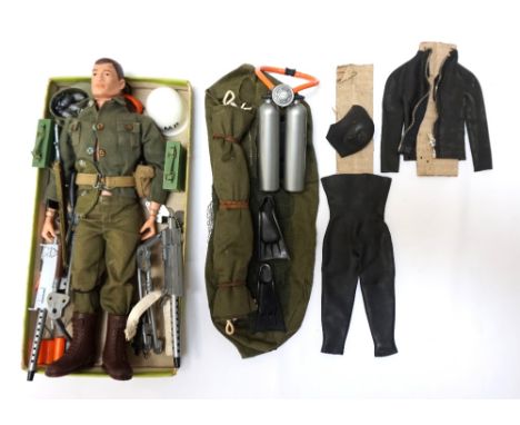 1960s 'ACTION MAN BY PALITOY'with various items of military and other clothing including Frogman and Military Police, accesso