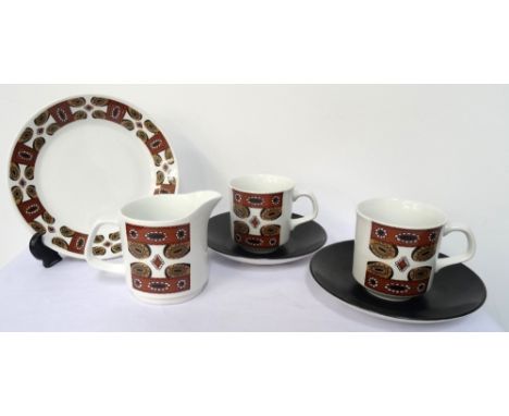 RETRO 1960s J&G MEAKIN 'MAORI' COFFEE SERVICEcomprising six cups, six side plates, cake plate, sugar basin and cream jug (21)