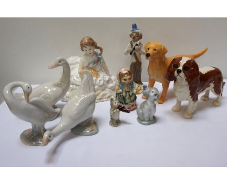 COLLECTION OF FIGURE AND OTHER ORNAMENTSincludes a Royal Worcester 'Safe at Last' 14cm high, Lladro Society Puppy, Nao/Lladro