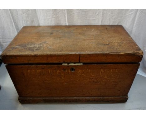 VINTAGE PINE BLANKET BOXwith interior candle box, and metal carrying handles, 50cm high x 93cm wide x 52.5cm deep
