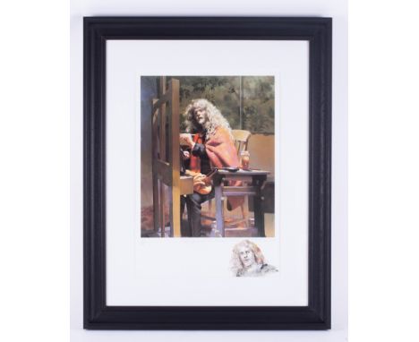 Robert Lenkiewicz (1941-2002) 'Self Portrait at Easel' a rare signed limited edition print X/XV, with a self portrait waterco