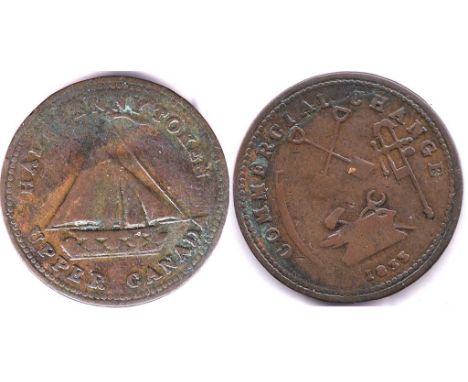 Canada (Upper Canada) 1833 Halfpenny Token, obv boat at centre, rev 'Commercial Change, Anvil and Work tools' above 1833 date