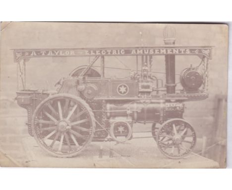 A. Taylor Electric Amusements RP Postcard circa 1910 - fine view of the fairground traction engine, some corner creases, scar