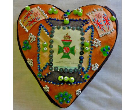 WWI Sweetheart Pin Cushion for 'The King's Royal Rifle Corps'  a beautifully made antique pin cushion, decorated using colour