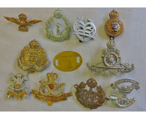 British Cap badge lot (10) Including: 1920's R.A.F. Epaulette badge, Prince Albert's Somerset Light Infantry volunteer cap ba